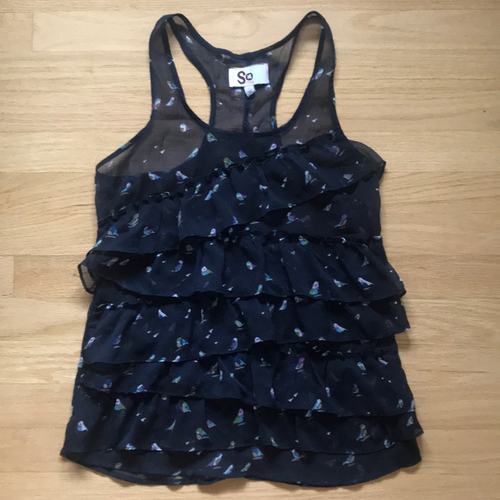 SO Sheer Ruffle Racerback Tank